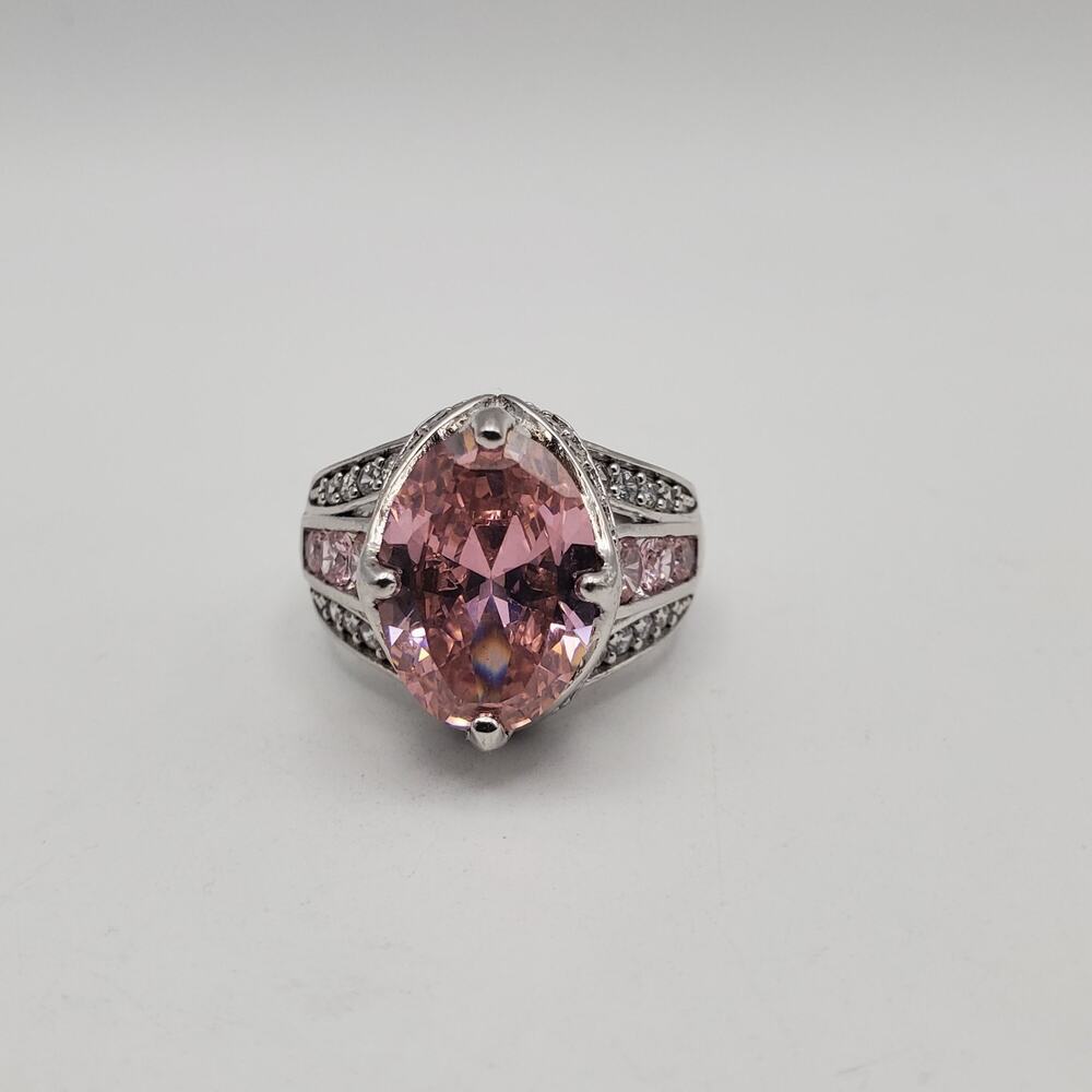 DK Sterling Silver 925 Pink Kunzite & Clear CZ Stone Ring - Size 7 - Picture 4 of 14